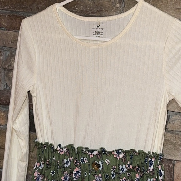 ONE STEP UP Girls/Kids Size Med 10/12 Cream and Green Floral Dress Long Sleeve - Picture 2 of 11